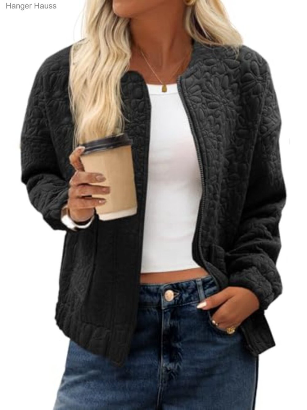 Women's Jacquard Bomber Jacket Zip Up Lightweight